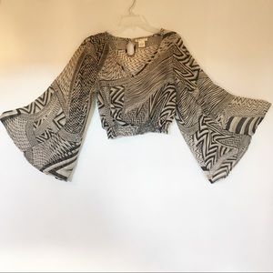 BOHO Myth NYC Bell Sleeve Sheer Crop Top M